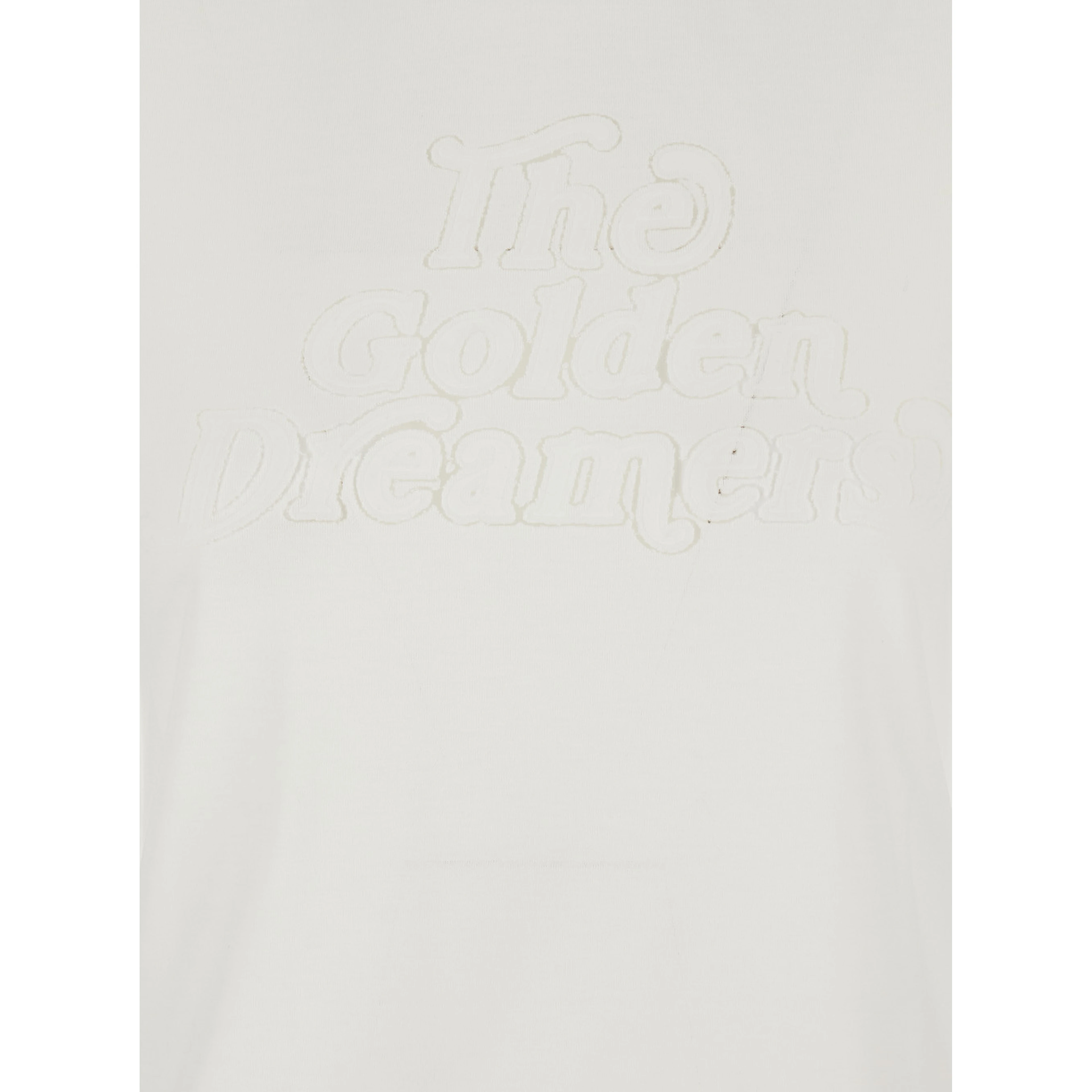 White Crew Neck T-Shirt with Embroidery on Front in Fabric Woman