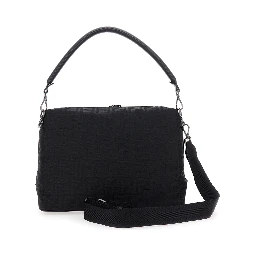 Lui Large Black Shoulder Bag with All-Over FF Motif in Tech Fabric Man