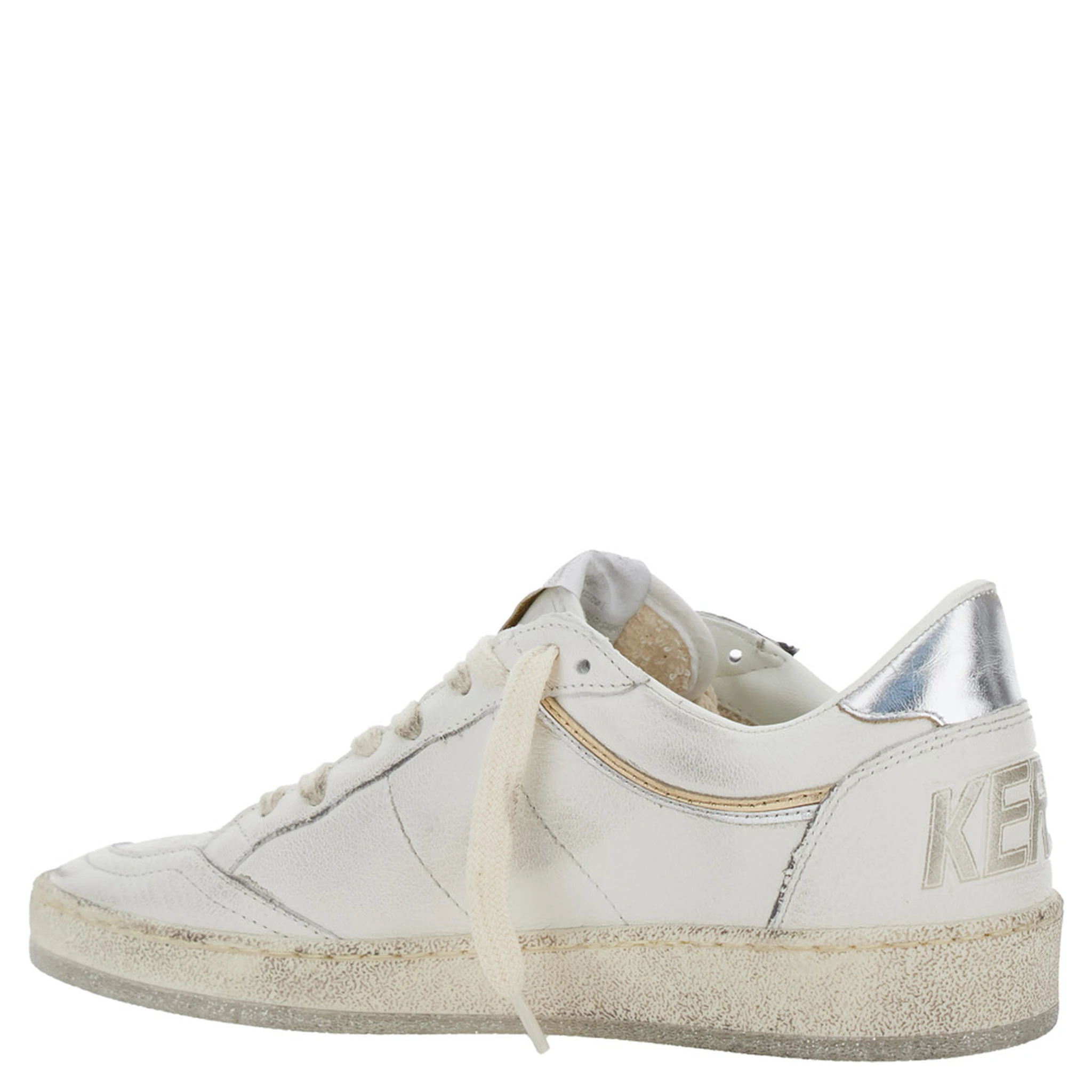 Ballstar White Low Top Sneakers with Laminated Star Patch on the Side and Laminated Heel with Logo Lettering in Leather Woman