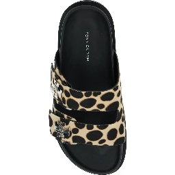 Turnlock Brown Sandals with Double Strap and Leopard Print in Leather Woman