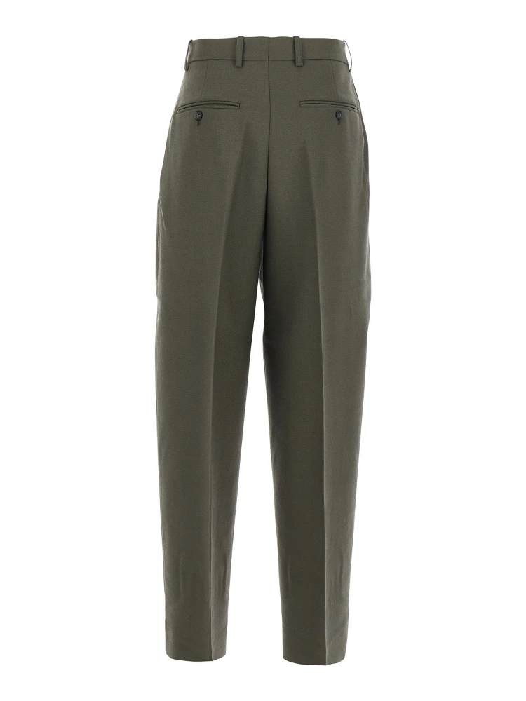 Green Pants with Belt Loops and Wide Leg in Wool Blend Woman alternative