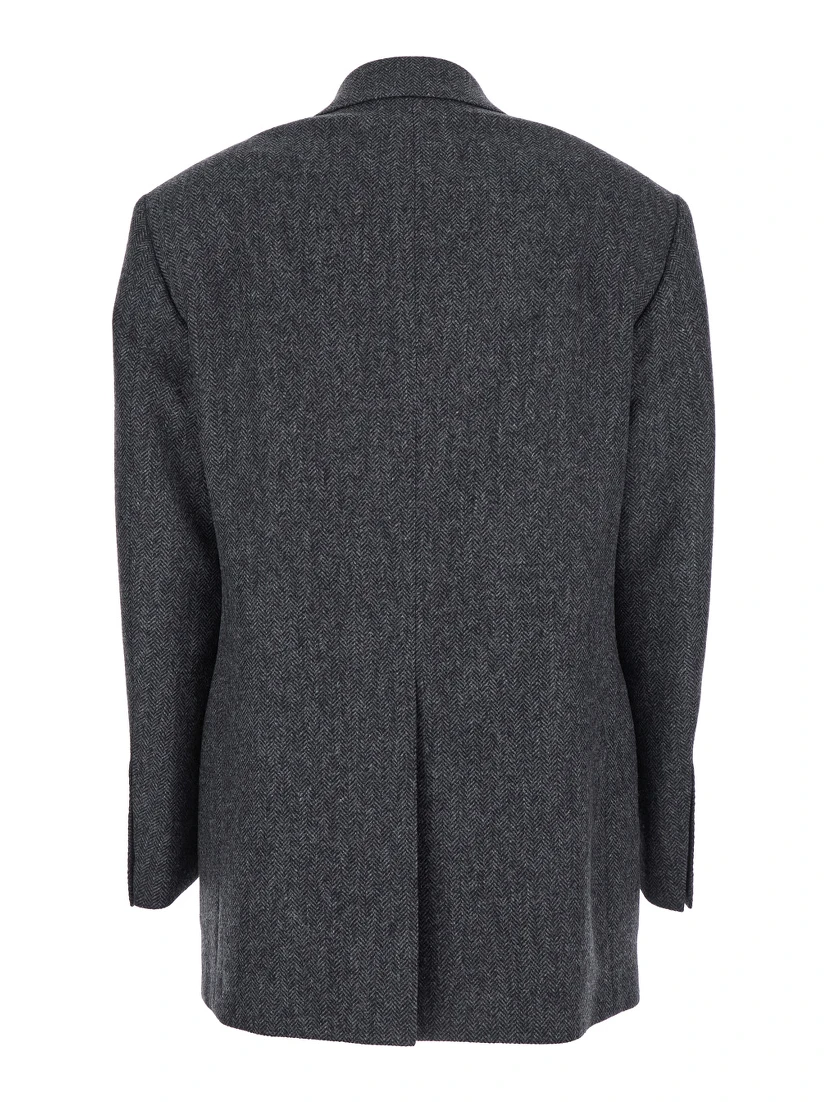 Grey Single-Breasted Jacket with Notched Revers in Wool Woman