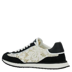 Black and White Low Top with Lace Details and DG Patch on the Side in Fabric and Suede Blend Woman