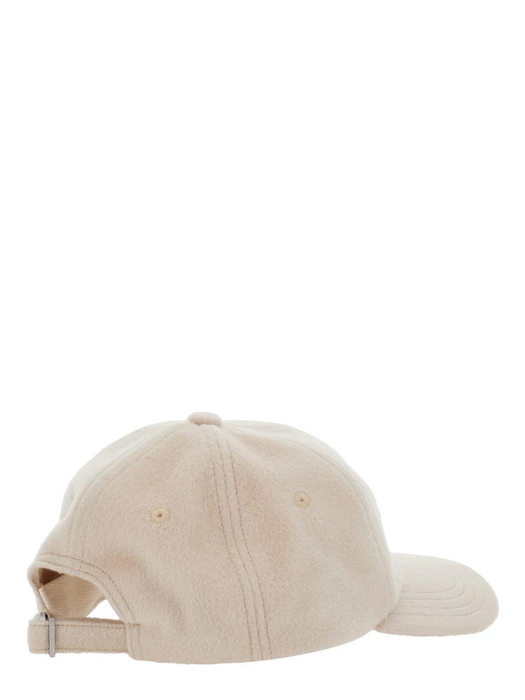 Beige Baseball Cap with Logo Lettering Embroidery on the Front in Wool Man alternative