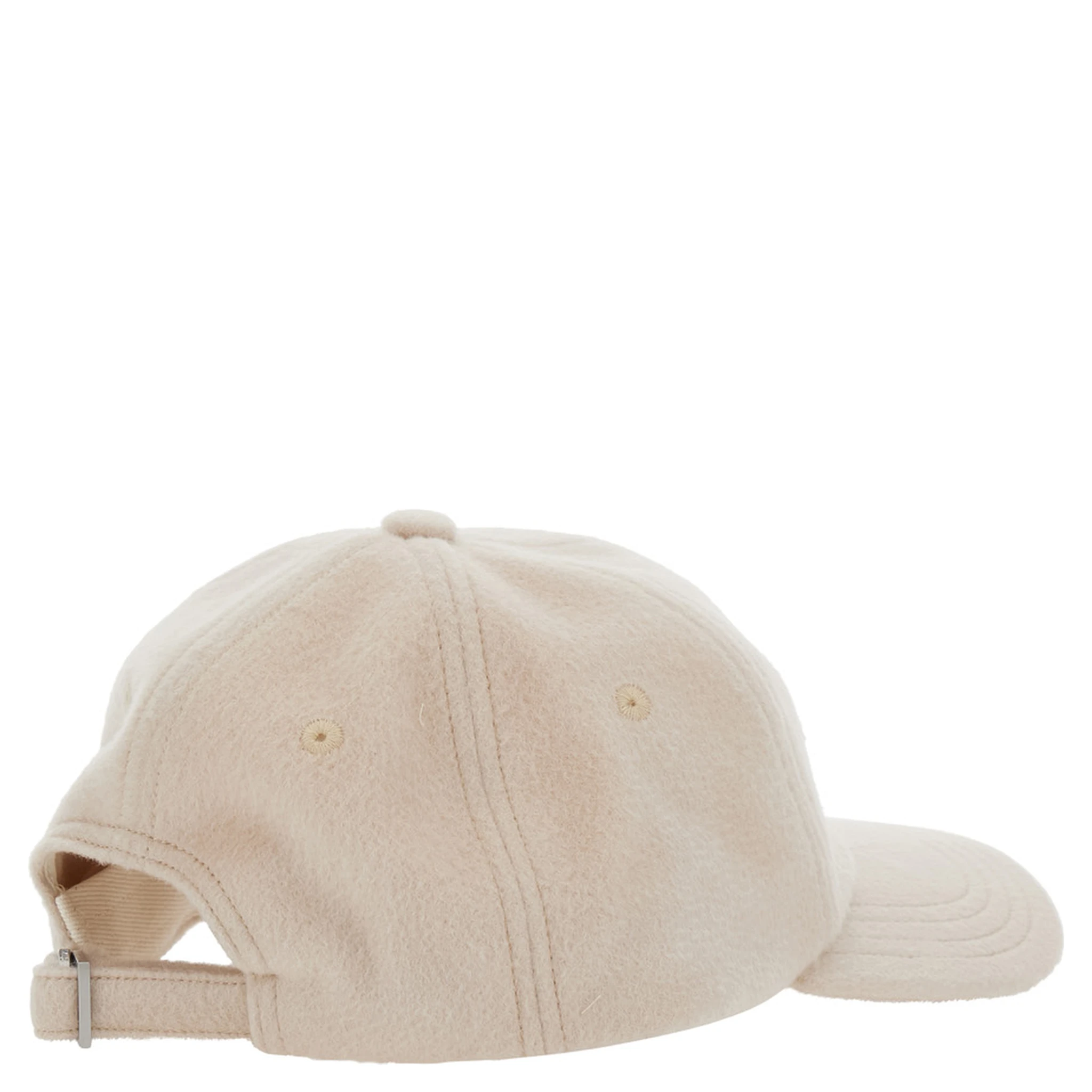 Beige Baseball Cap with Logo Lettering Embroidery on the Front in Wool Man