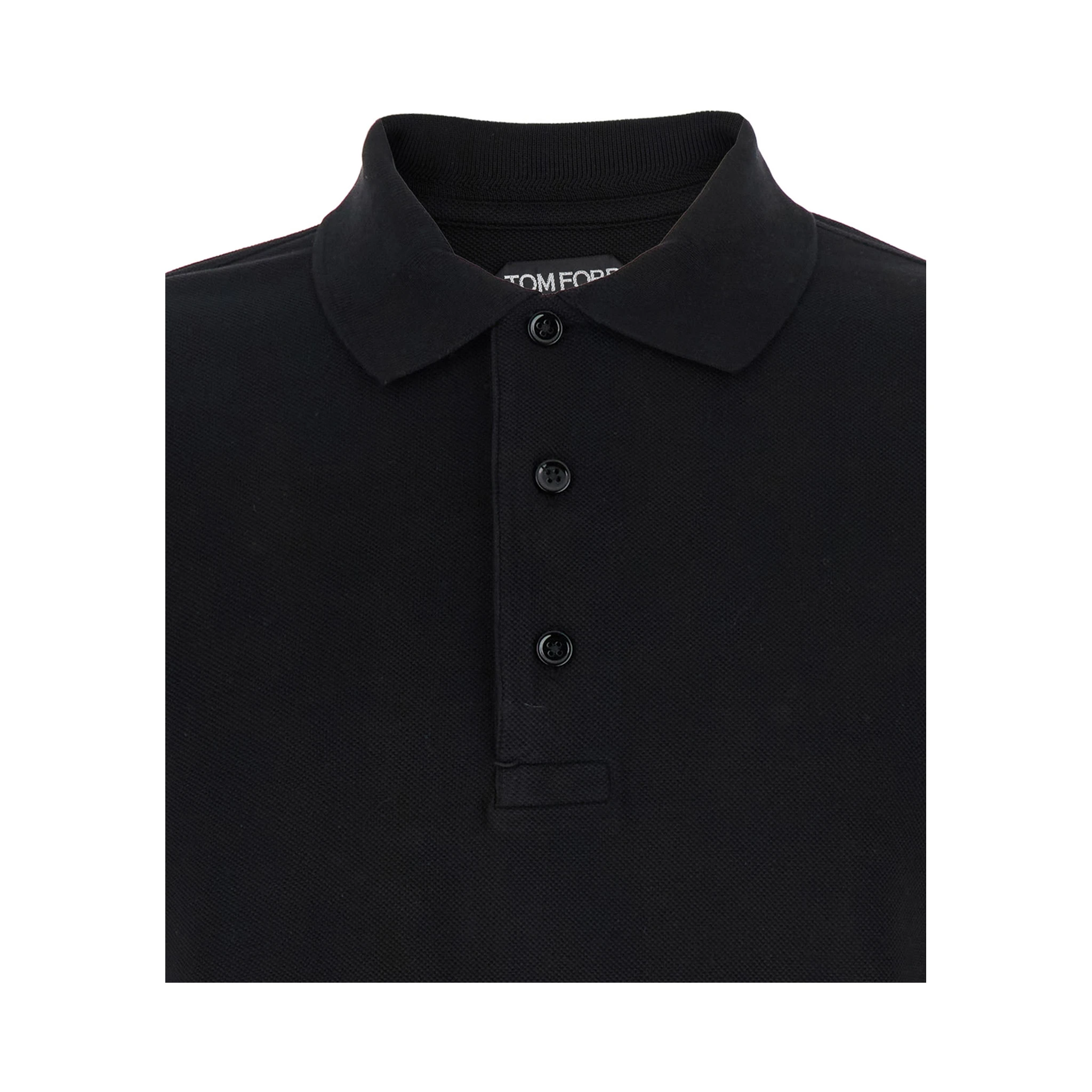 Black Polo Shirt with Classic Collar in Cotton Blend Man