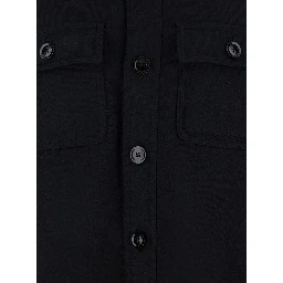 Black Jacket with Flap Pockets on the Chest in Wool Man