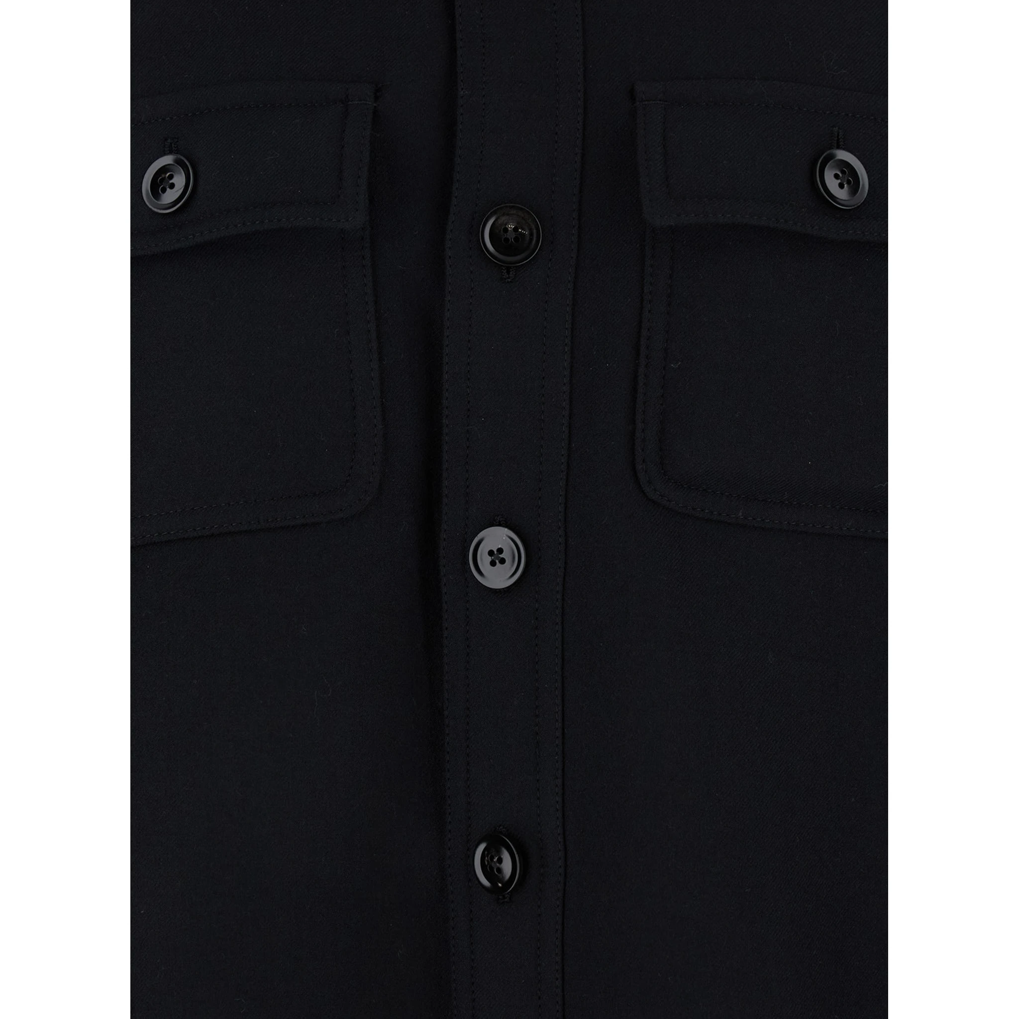 Black Jacket with Flap Pockets on the Chest in Wool Man