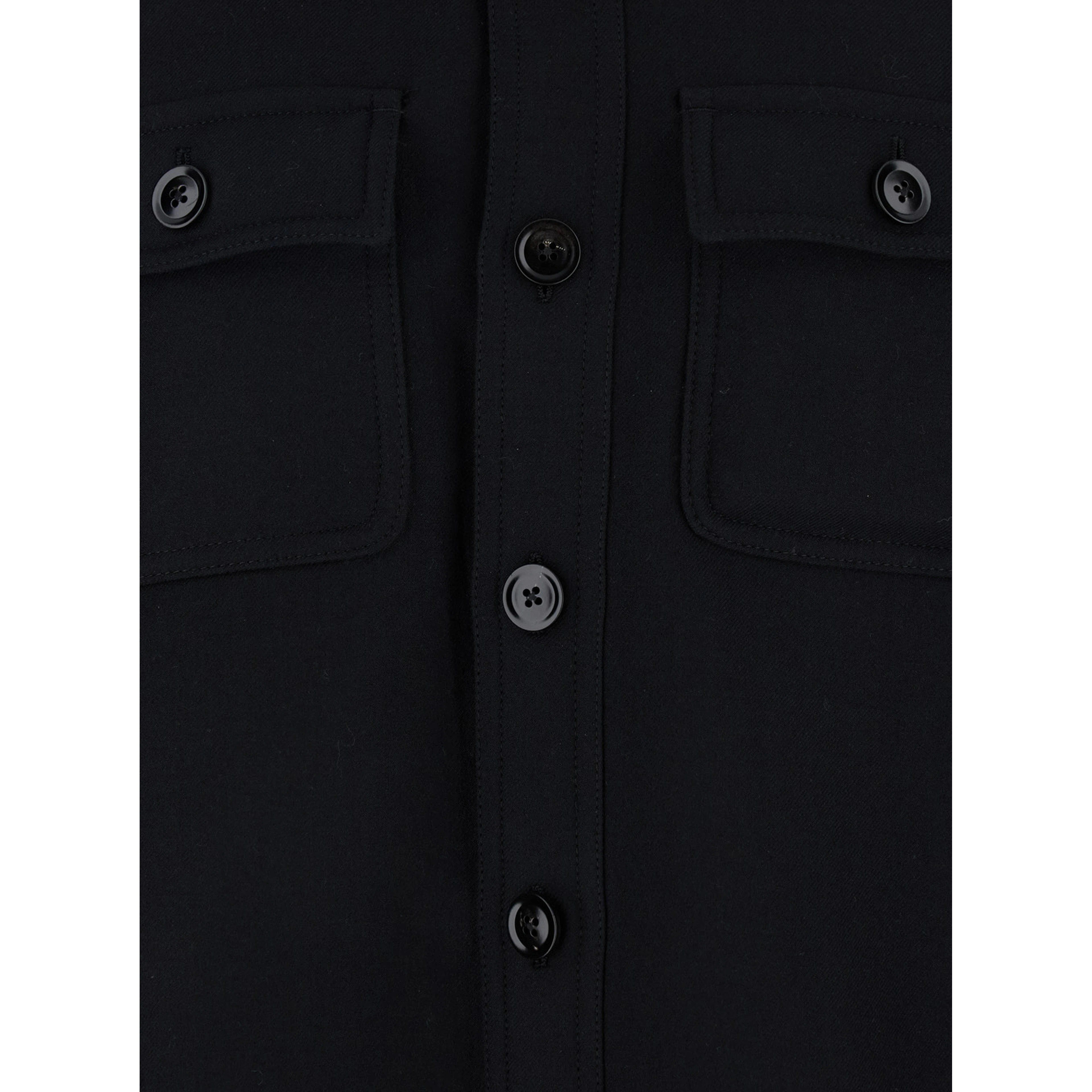 Black Jacket with Flap Pockets on the Chest in Wool Man