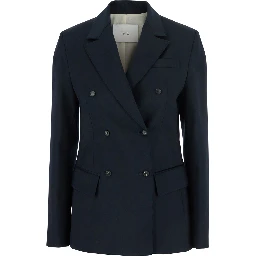 Soho Blue Double-Breasted Jacket with Notched Revers in Wool Blend Woman