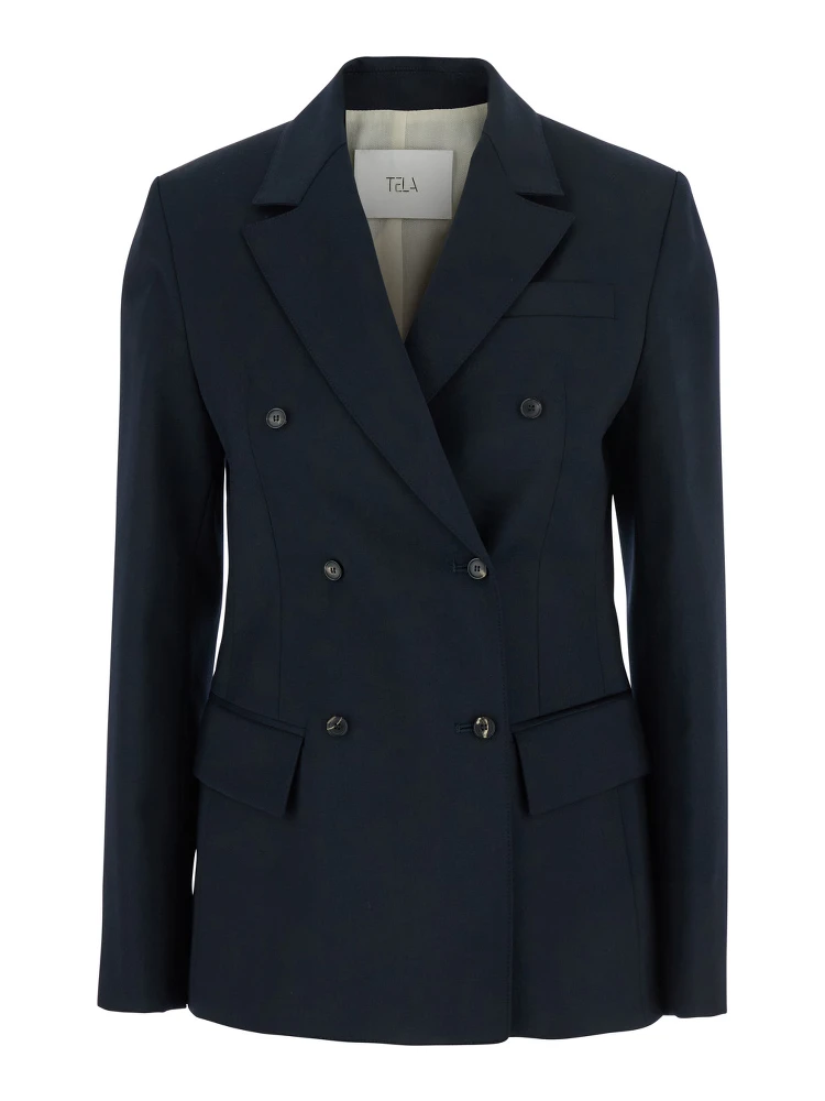 Soho Blue Double-Breasted Jacket with Notched Revers in Wool Blend Woman