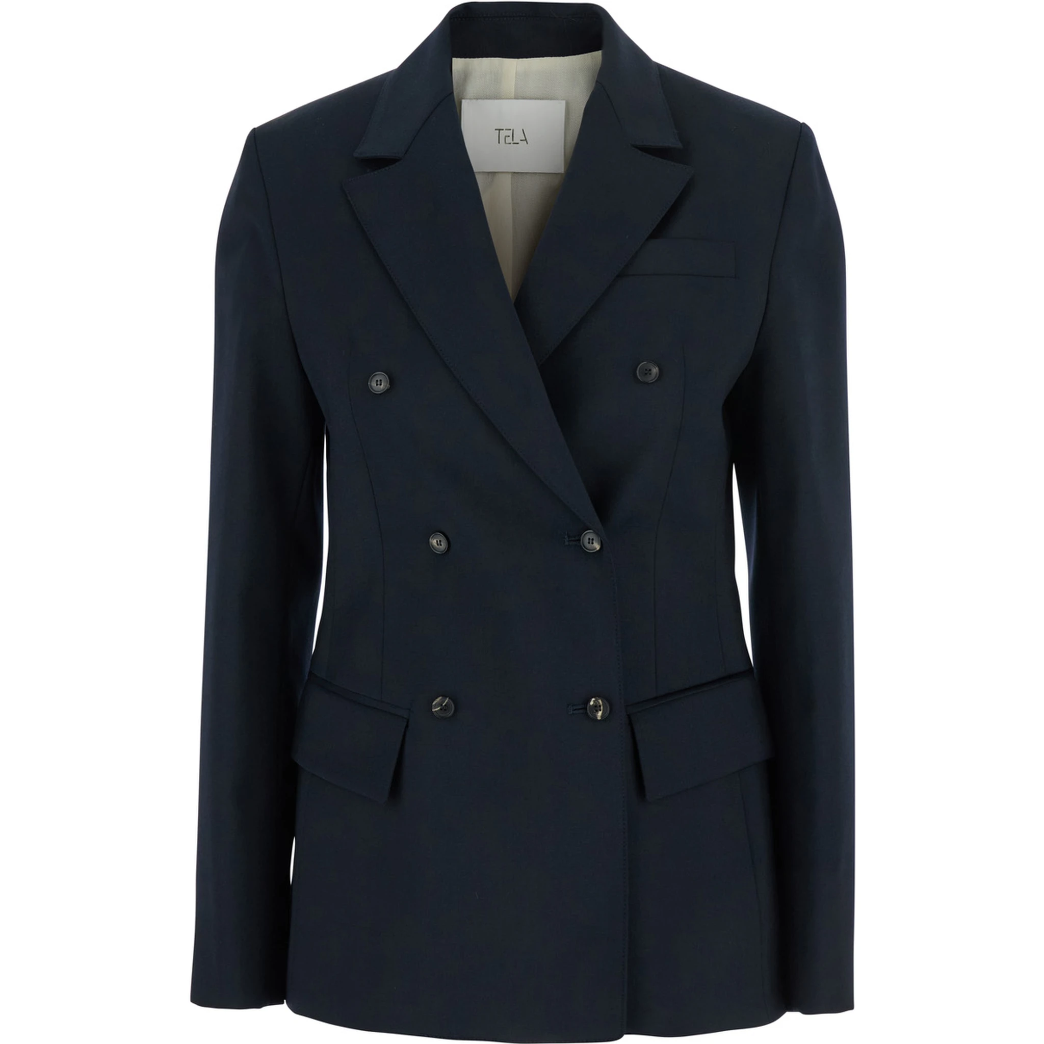 Soho Blue Double-Breasted Jacket with Notched Revers in Wool Blend Woman