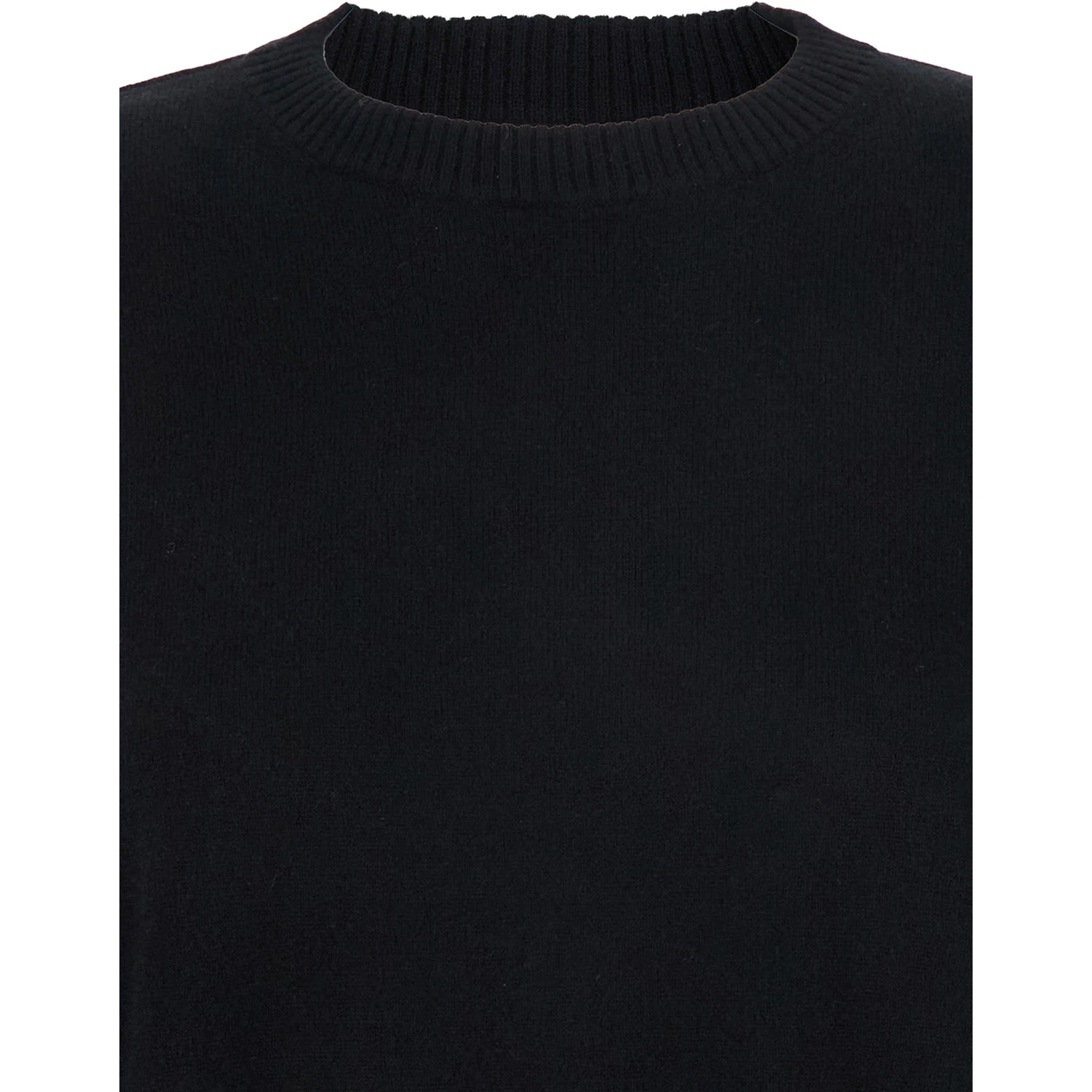 Black Crewneck Sweater with Ribbed Trims in Cashmere Woman