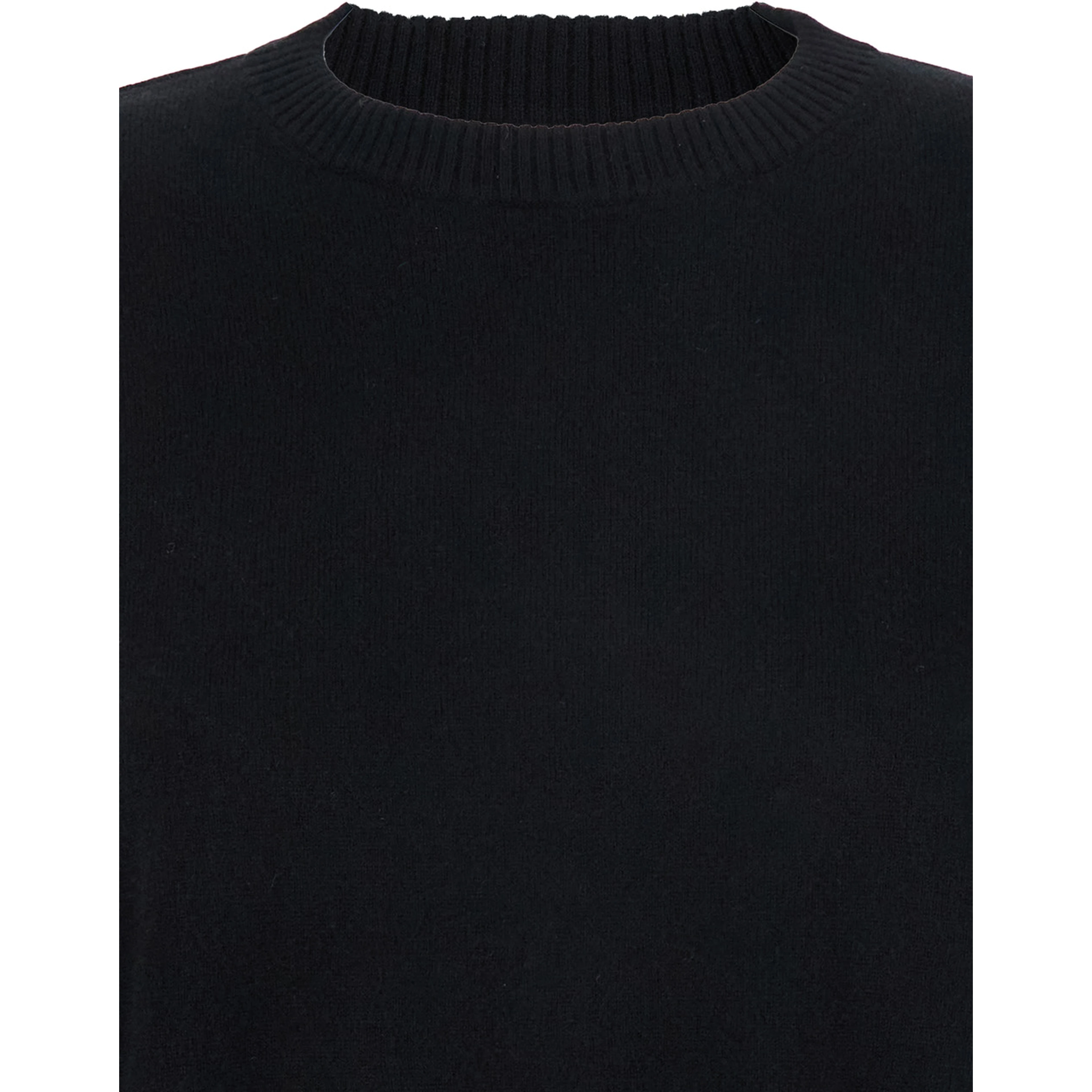 Black Crewneck Sweater with Ribbed Trims in Cashmere Woman