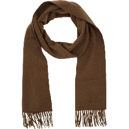 Dalia Brown Rectangular Scarf with Logo Embroidery on the Front and Fringed Hem in Cashmere Woman