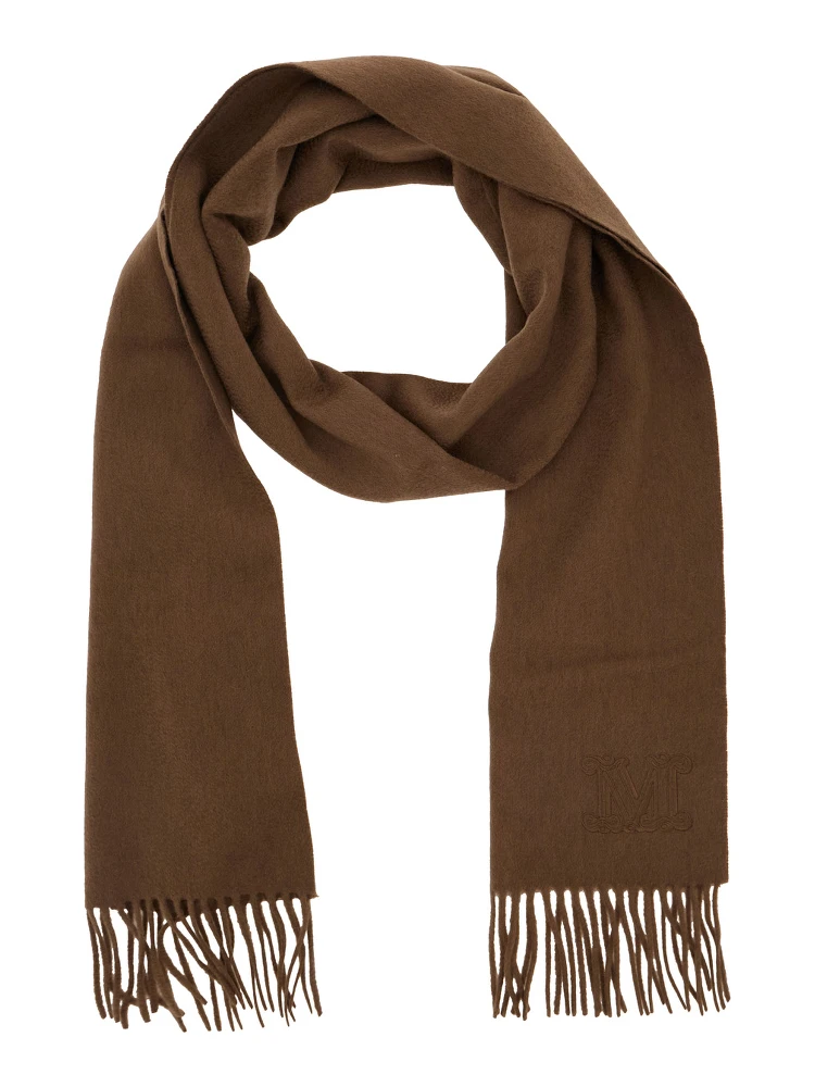 Dalia Brown Rectangular Scarf with Logo Embroidery on the Front and Fringed Hem in Cashmere Woman alternative
