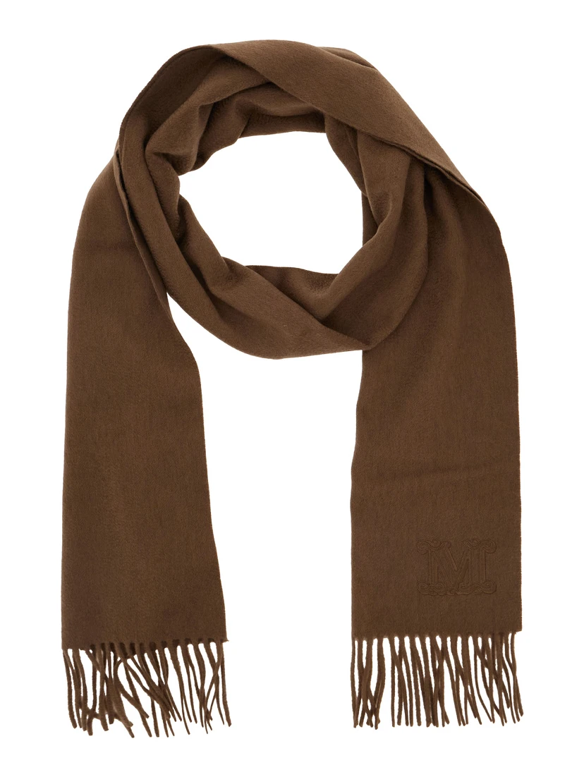 Dalia Brown Rectangular Scarf with Logo Embroidery on the Front and Fringed Hem in Cashmere Woman