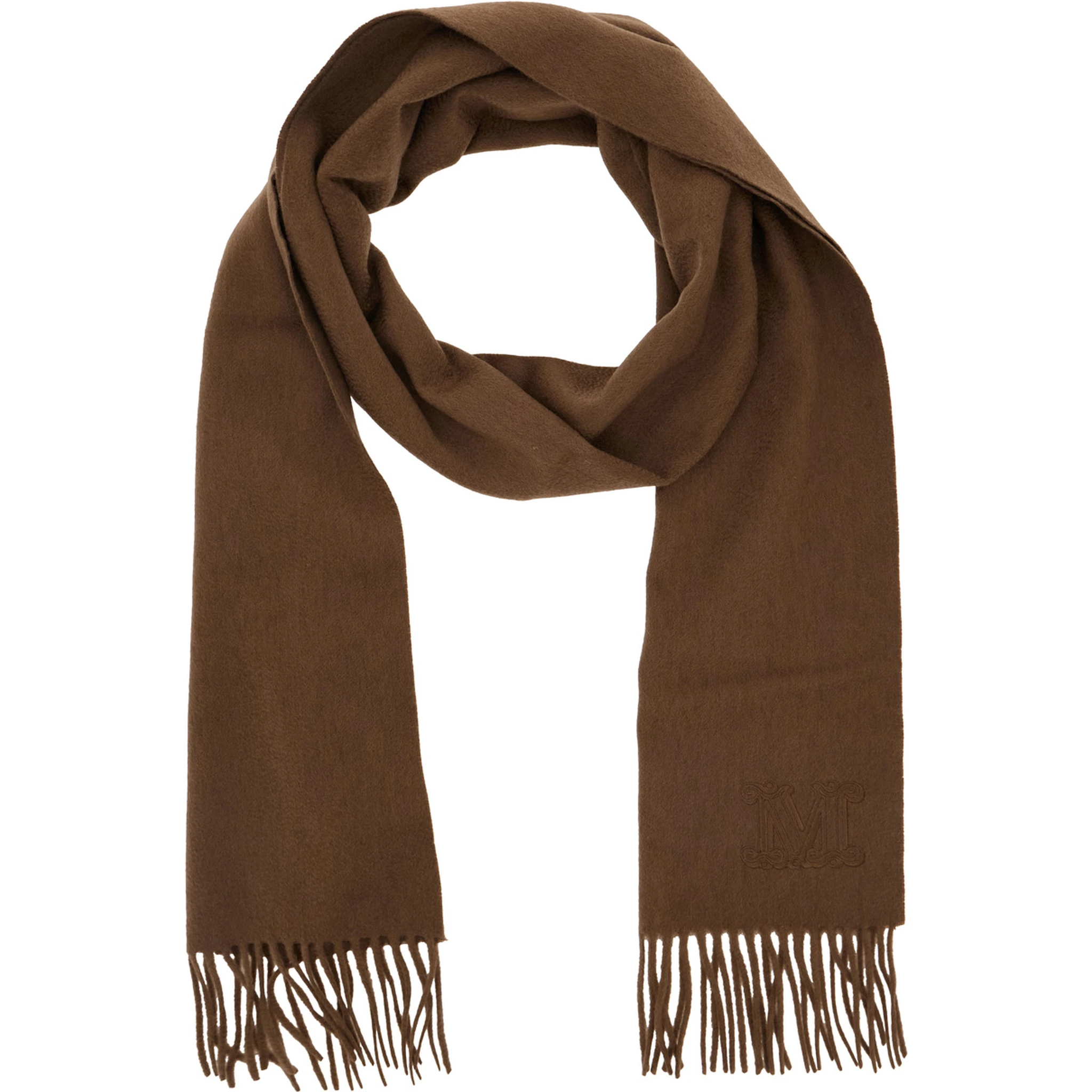 Dalia Brown Rectangular Scarf with Logo Embroidery on the Front and Fringed Hem in Cashmere Woman