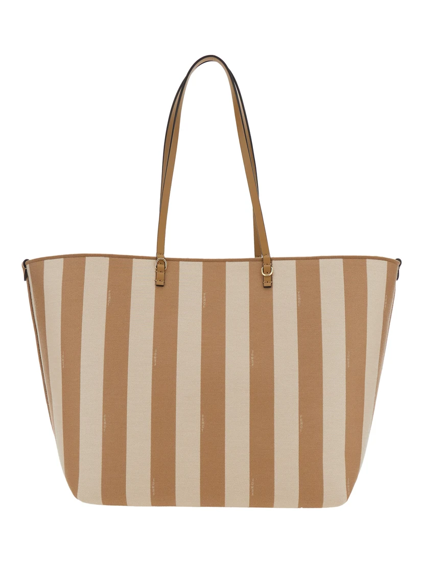 Roll Large Beige Shopper Bag with Double Top Handles and Reversible Design in Cotton Blend Woman