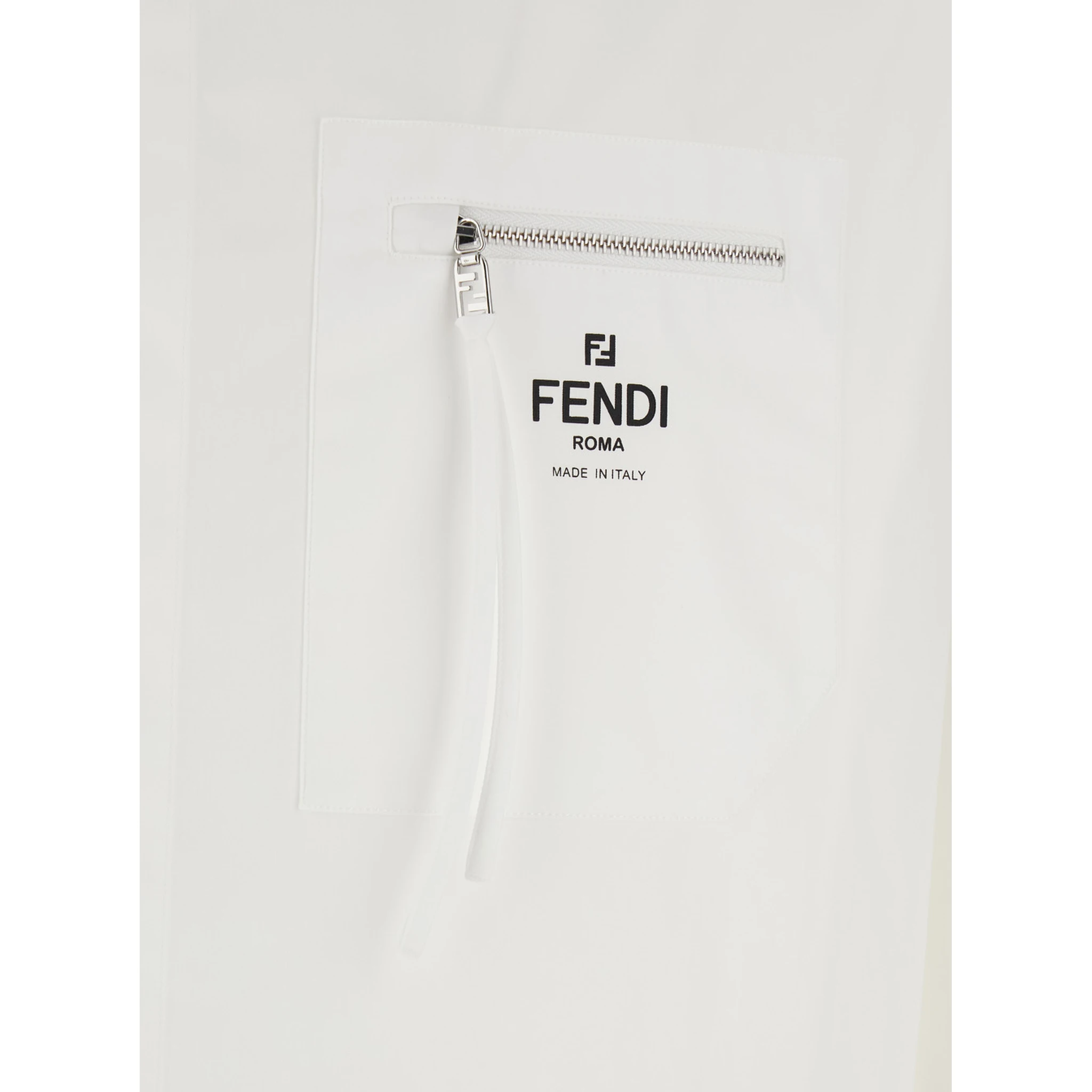 White Shirt with One Front Zip Pocket and Logo Lettering on the Pocket in Cotton Man