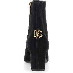 Black Ankle Boots with DG Logo Plaque on the Back in Suede Woman