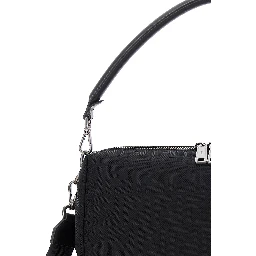 Lui Large Black Shoulder Bag with All-Over FF Motif in Tech Fabric Man