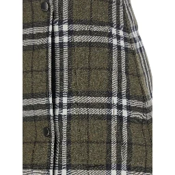 Green Skirt with All-Over Check Motif and Side Pockets in Virgin Wool Woman