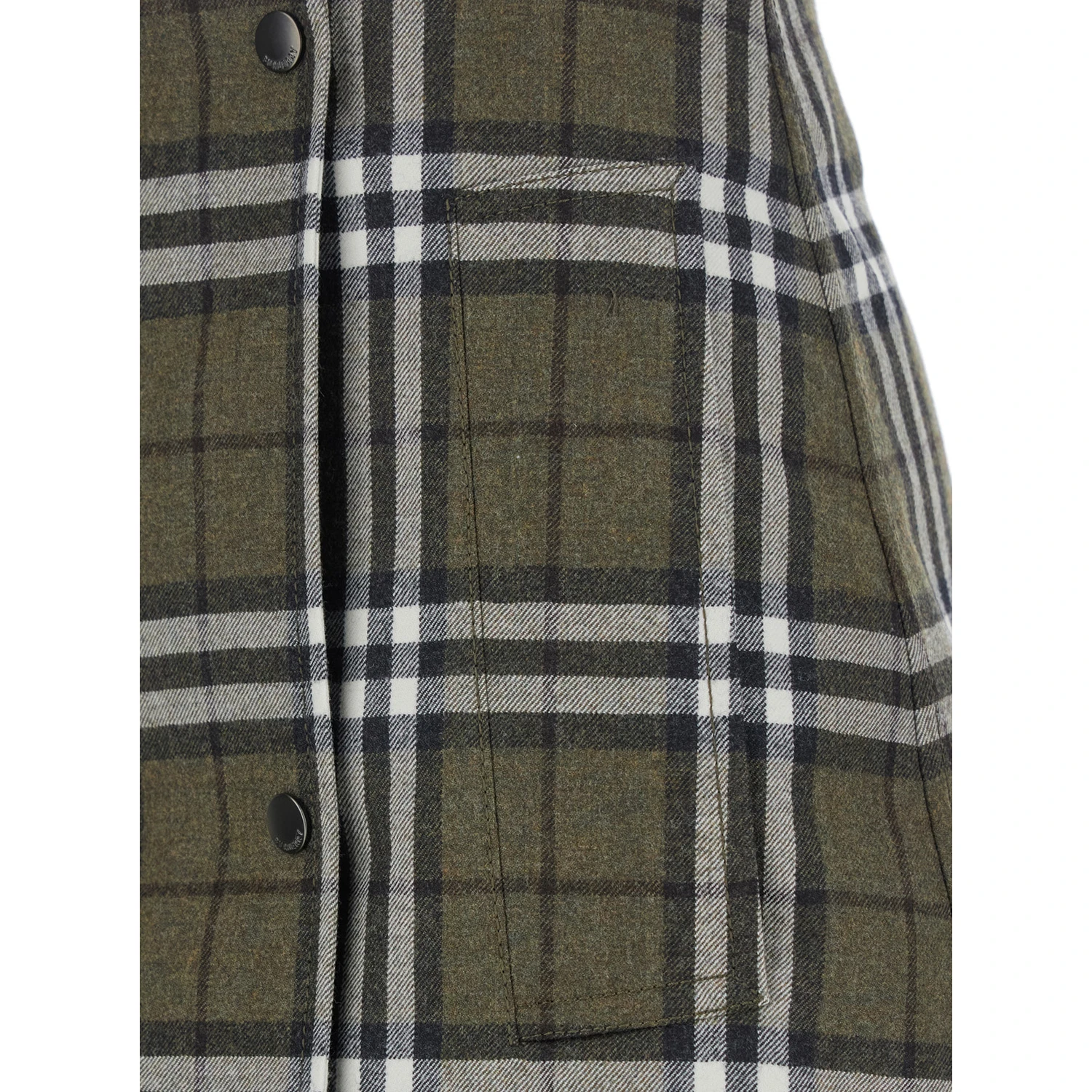 Green Skirt with All-Over Check Motif and Side Pockets in Virgin Wool Woman