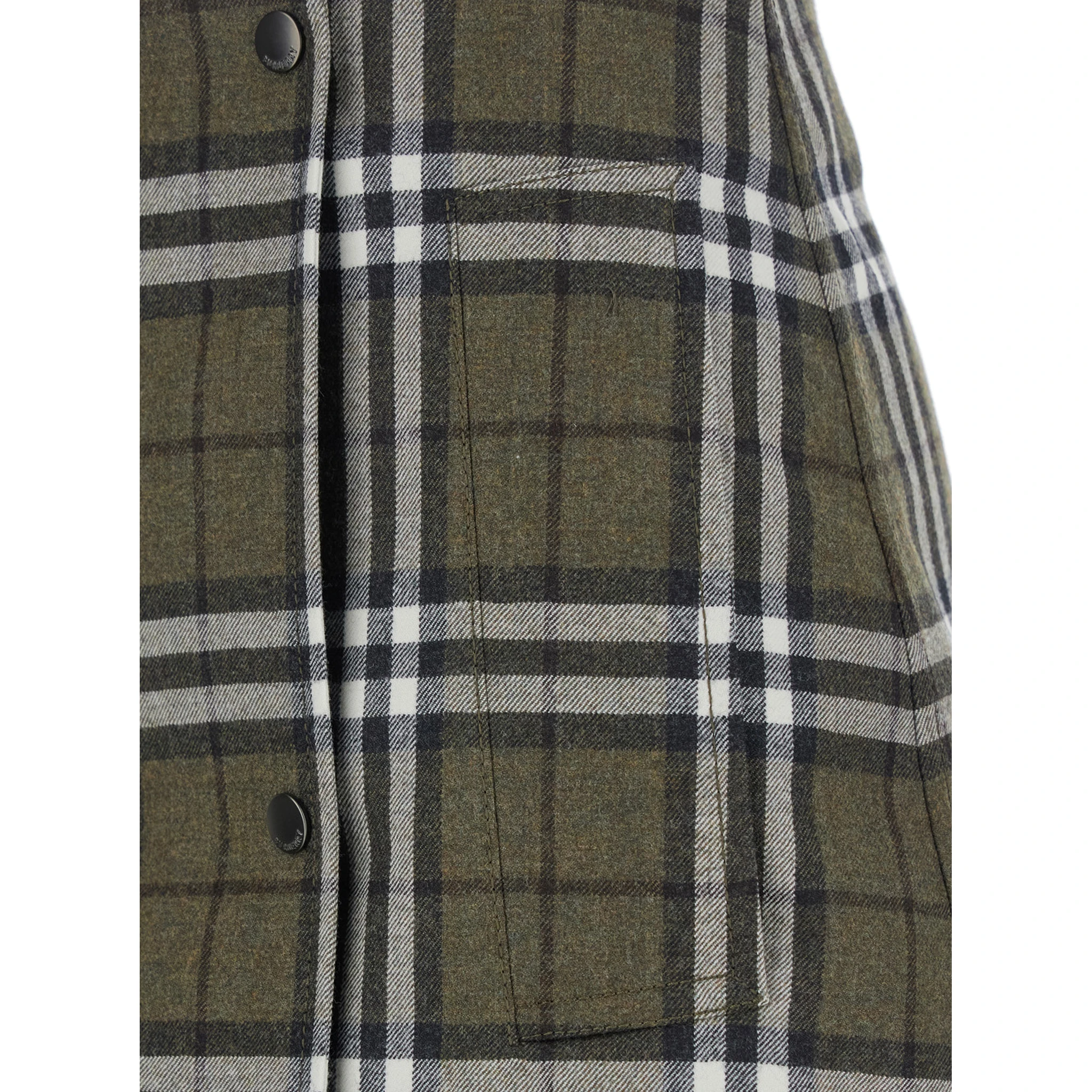 Green Skirt with All-Over Check Motif and Side Pockets in Virgin Wool Woman