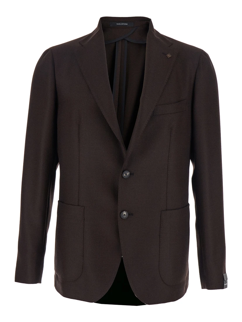Bordeaux Single-Breasted Jacket with Notched Revers in Wool Man