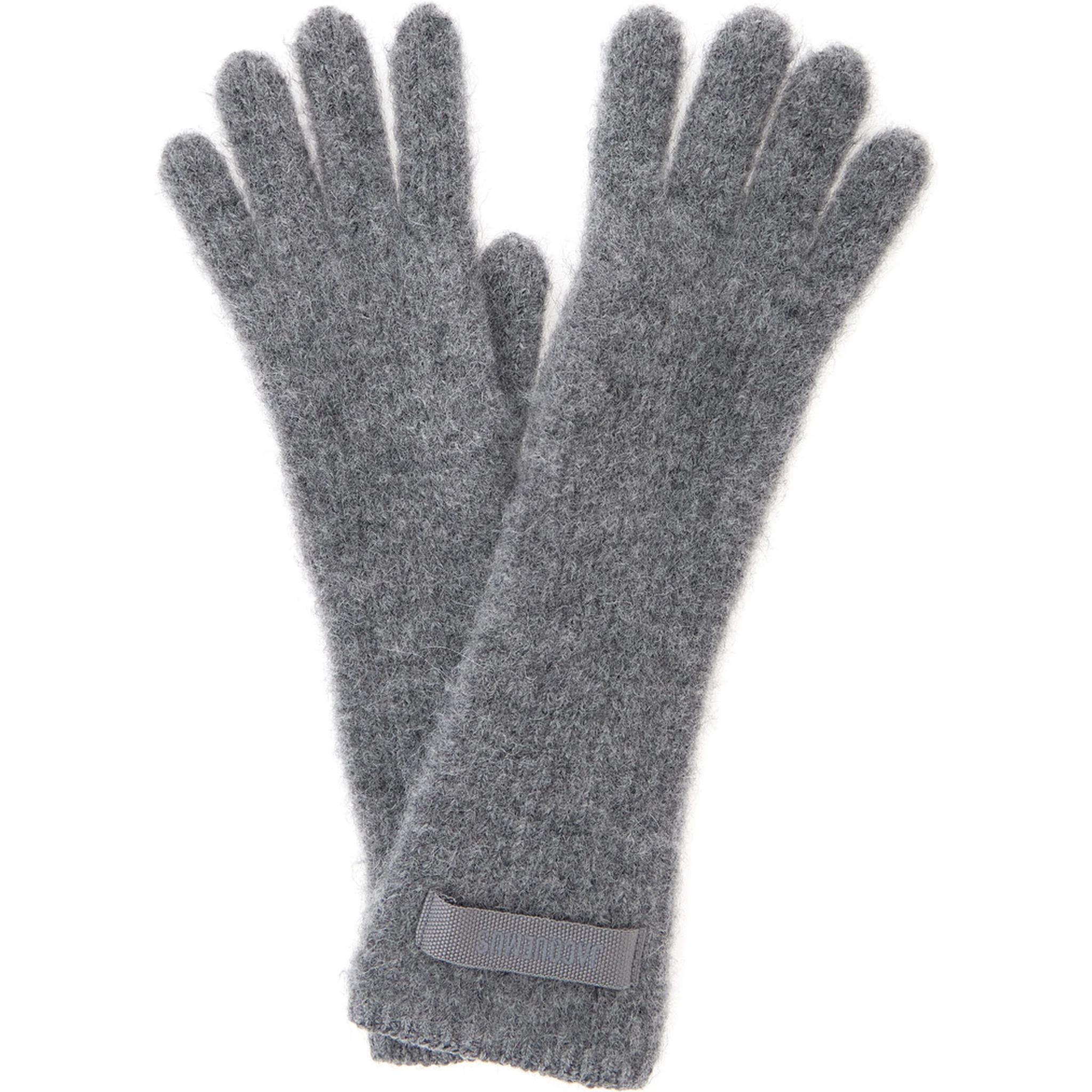 Les Gants Gros Grain Grey Gloves with Logo Patch on the Front in Wool Blend Woman
