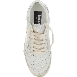 Ballstar White Low Top Sneakers with Laminated Star Patch on the Side and Laminated Heel with Logo Lettering in Leather Woman