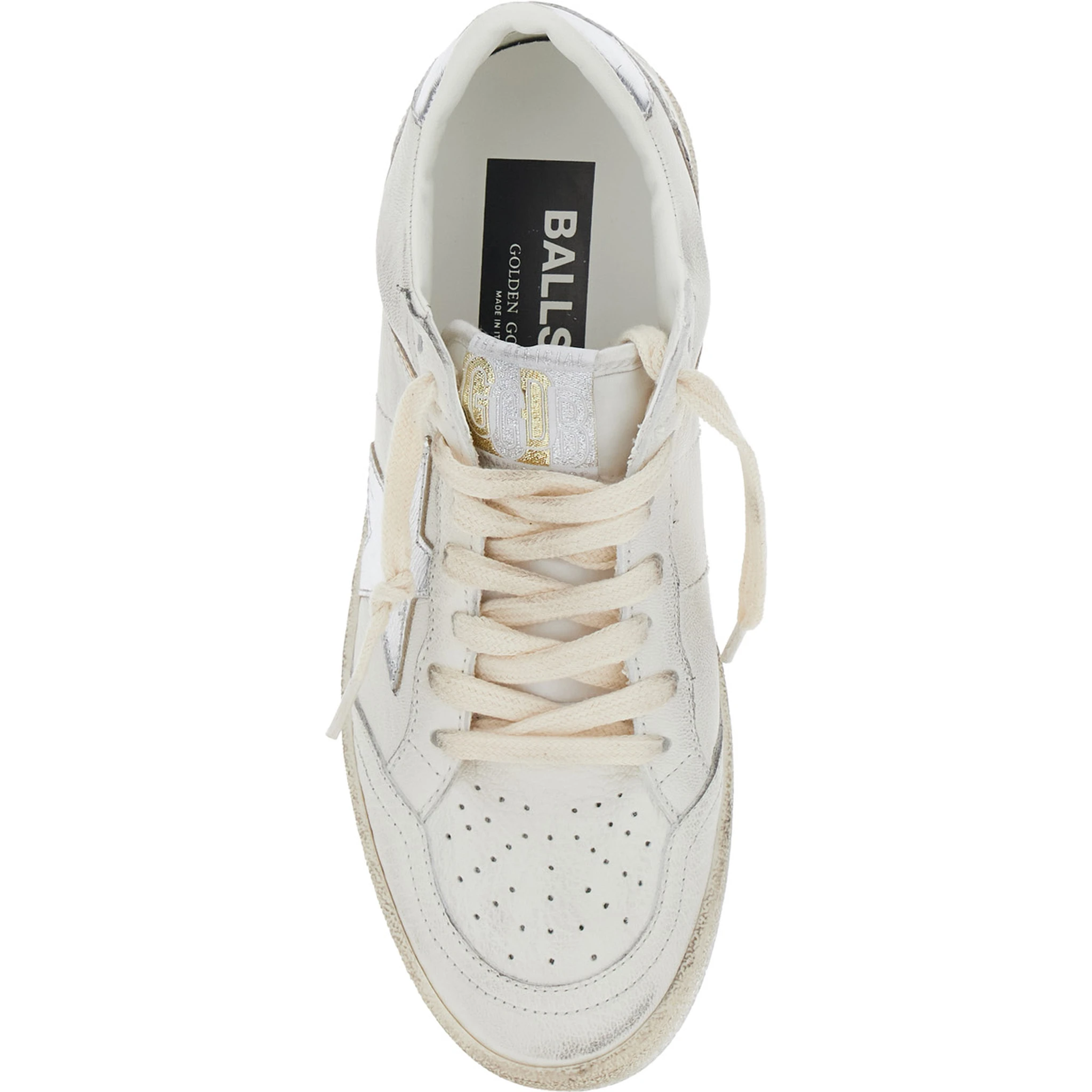 Ballstar White Low Top Sneakers with Laminated Star Patch on the Side and Laminated Heel with Logo Lettering in Leather Woman