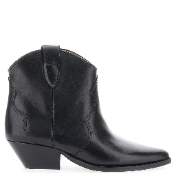 Dewina Black Slip-On Ankle Boots with Low Block Heel in Leather Woman