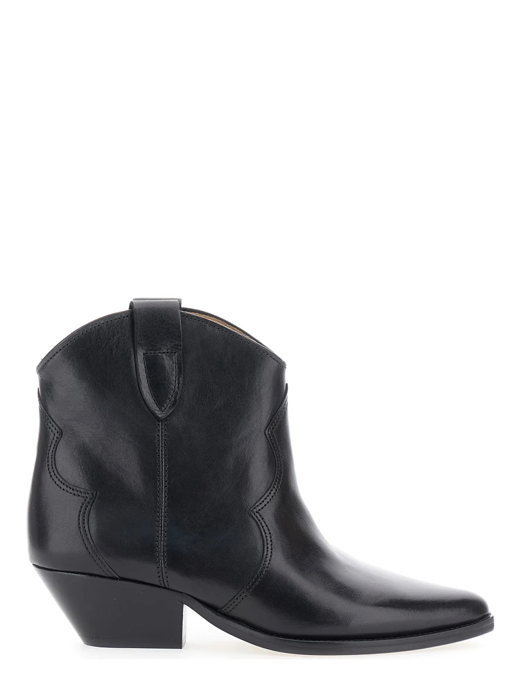 Dewina Black Slip-On Ankle Boots with Low Block Heel in Leather Woman