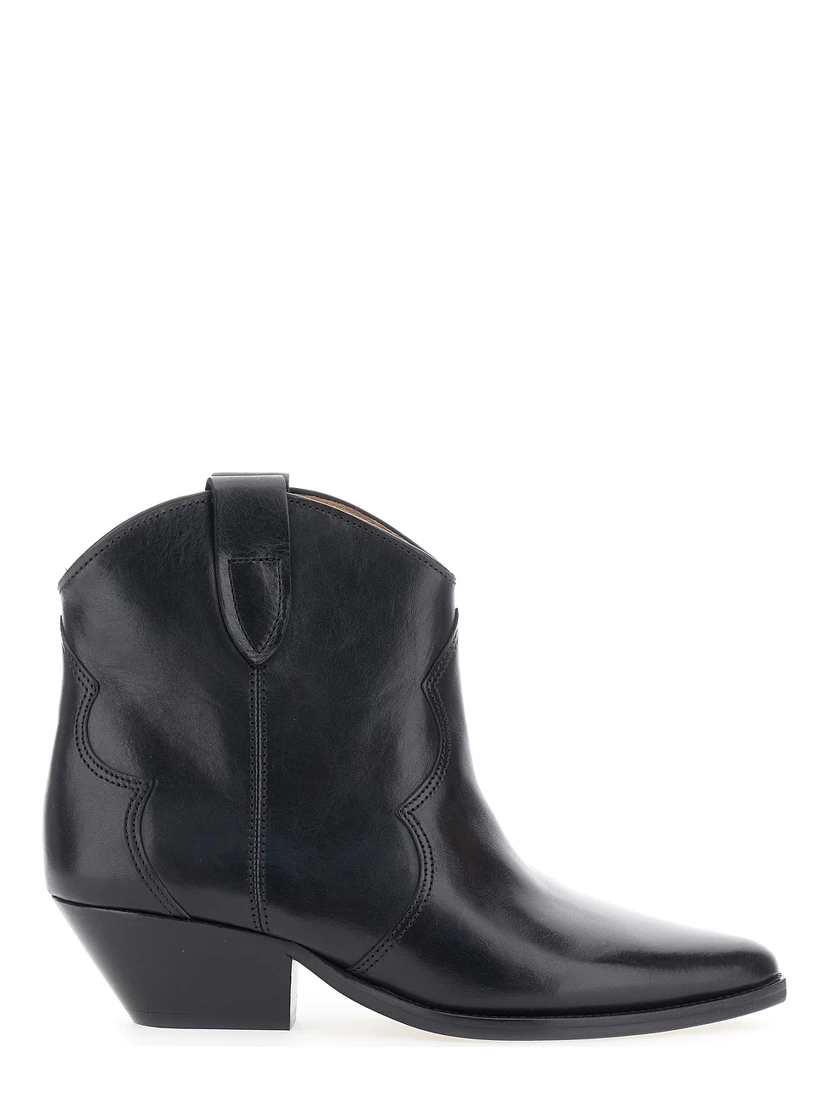 Dewina Black Slip-On Ankle Boots with Low Block Heel in Leather Woman