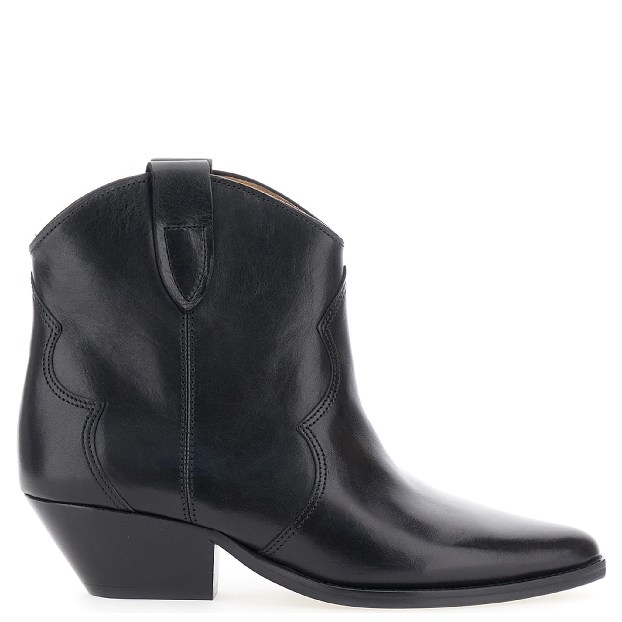 Dewina Black Slip-On Ankle Boots with Low Block Heel in Leather Woman