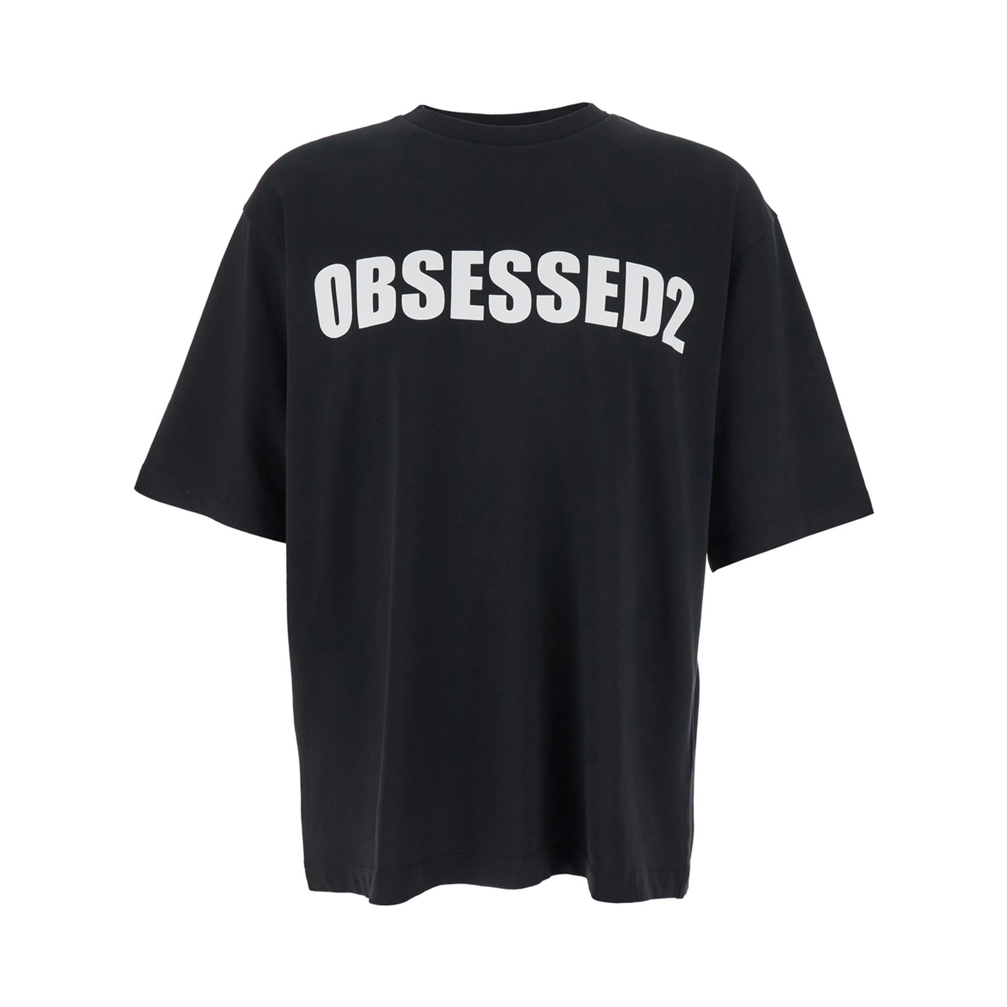 Black Crewneck T-Shirt with Maxi Logo Lettering on the Front in Cotton Man