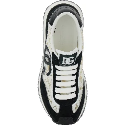 Black and White Low Top with Lace Details and DG Patch on the Side in Fabric and Suede Blend Woman