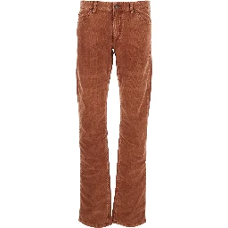 Orange Trousers with Belt Loops and Back Logo Patch in Corduroy Woman