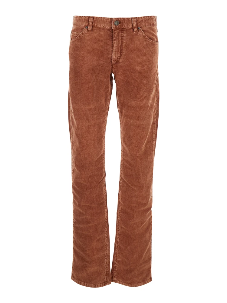 Orange Trousers with Belt Loops and Back Logo Patch in Corduroy Woman