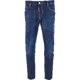 Blue Jeans with Belt Loops and Logo Patch on the Rear in Denim Man