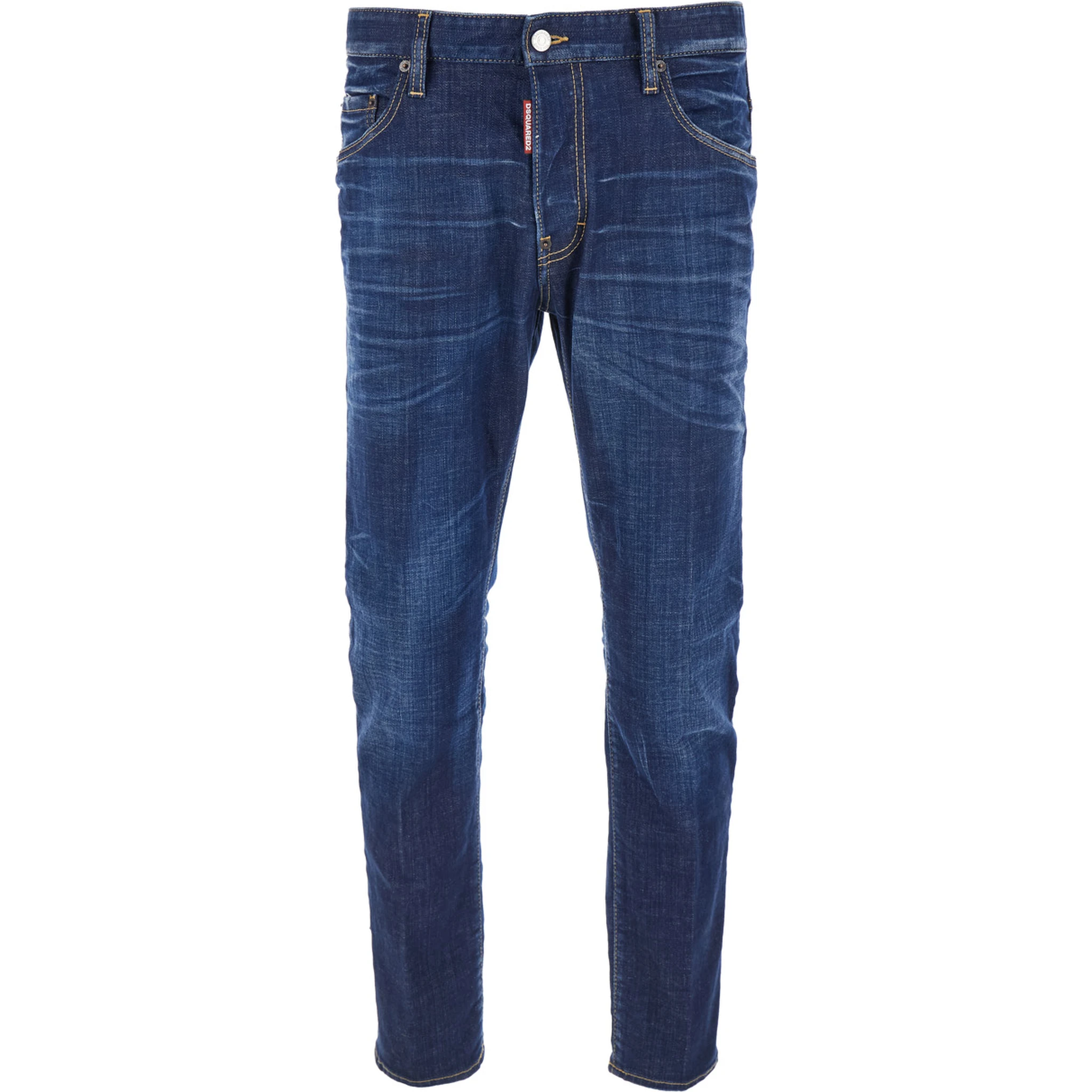 Blue Jeans with Belt Loops and Logo Patch on the Rear in Denim Man