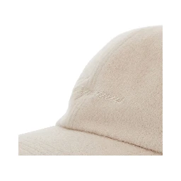Beige Baseball Cap with Logo Lettering Embroidery on the Front in Wool Man