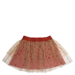 Pink Skirt with Layered Tulle and All-Over Polka-Dot Motif in Tech Fabric Girl