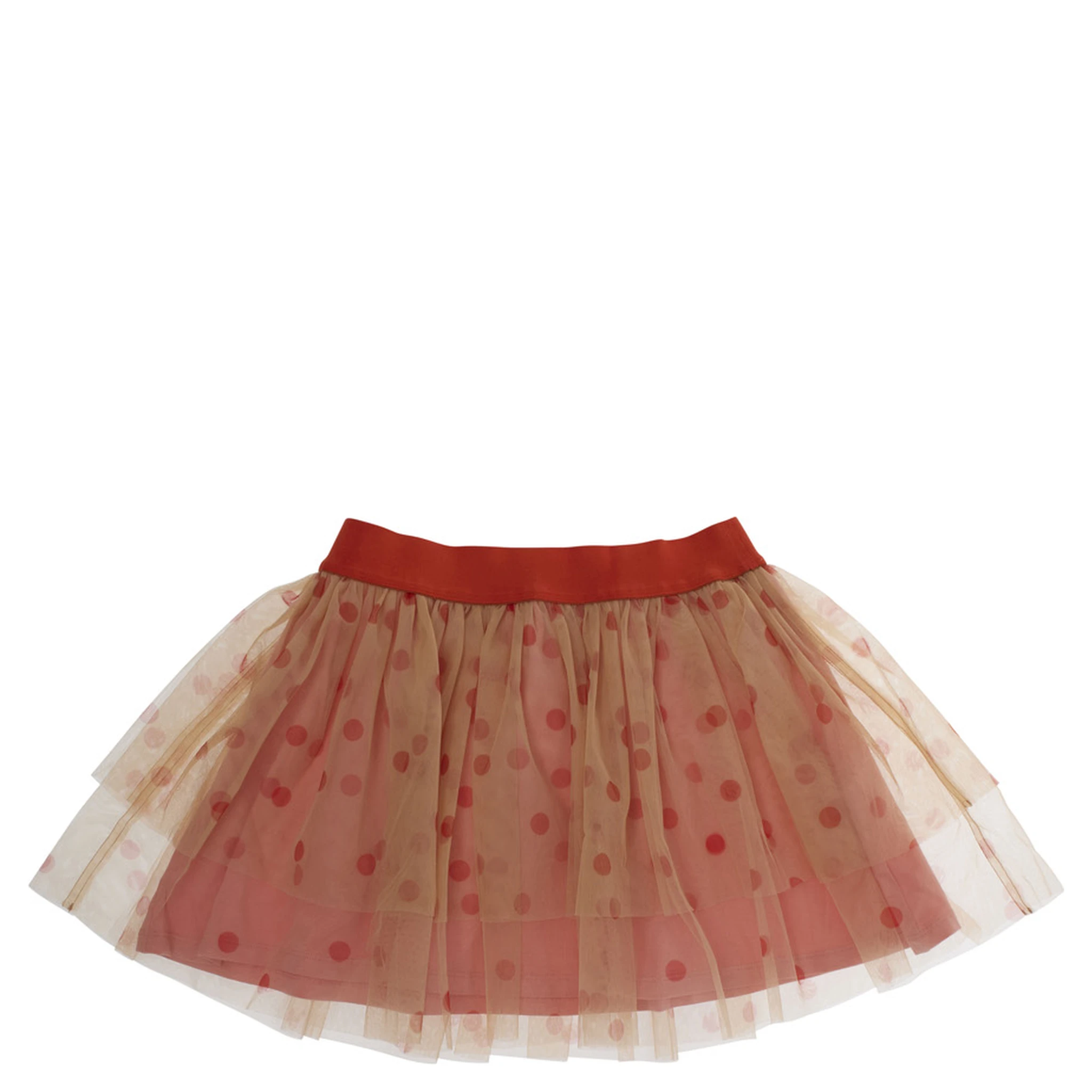 Pink Skirt with Layered Tulle and All-Over Polka-Dot Motif in Tech Fabric Girl