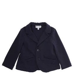 Blue Single-Breasted Jacket with Notched Revers and Logo Patch on the Sleeve in Fabric Baby