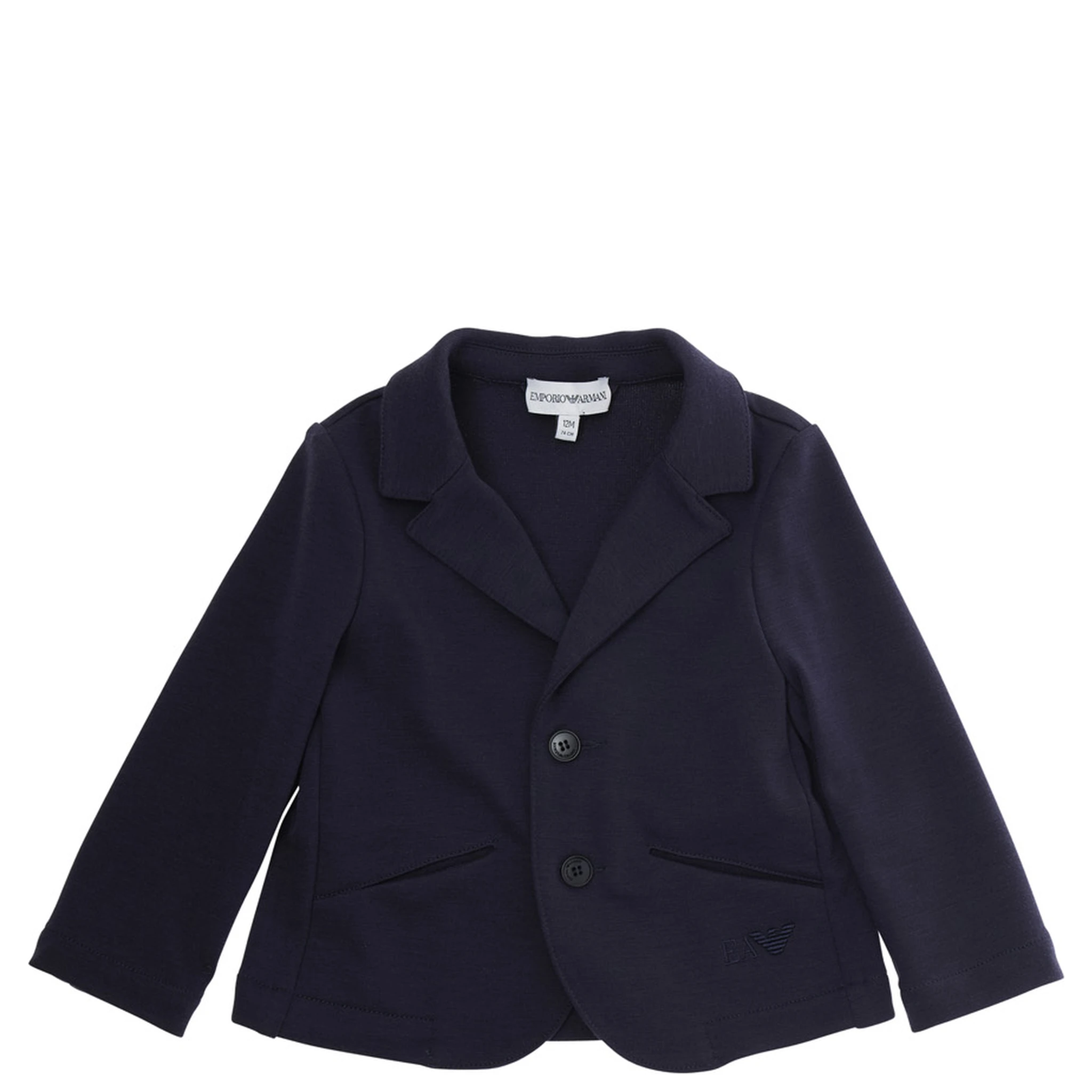 Blue Single-Breasted Jacket with Notched Revers and Logo Patch on the Sleeve in Fabric Baby