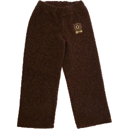 Brown Trousers with Elastic Waist and Front Logo Patch in Faux Fur Girl