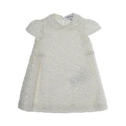 White Dress with Peter Pan Collar and All-Over Logo Embroidery in Tech Fabric Baby